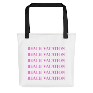 Tragetasche für den Strandurlaub - Weiß mit rosa Schriftzug, Sommerreisetasche für Frauen, süße Strandtasche, Mädchenreisetasche