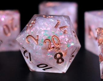 Golden Opalescent DnD Dice Set, Handmade Polyhedral For TTRPG, Gold Flakes