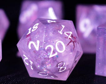 Opal Frost Liquid Core Resin DnD Dice Set, Handmade Polyhedral for TTRPG, Winter Themed