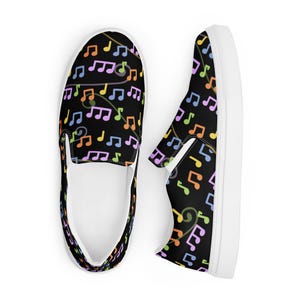 Women’s musical madness slip-on canvas shoes, colorful musician apparel for her, vocal music teacher gift ideas, singer shoes, musician gift
