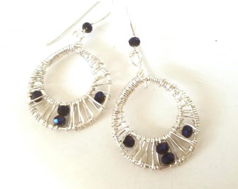 Purple Cut Glass Basket Weave Dangle Earrings