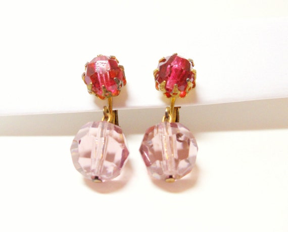 Vintage Earrings- Pink- Lavendar- Crystal-  Dangl… - image 4