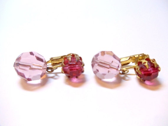 Vintage Earrings- Pink- Lavendar- Crystal-  Dangl… - image 1