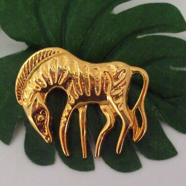 Zebra Pin Gold  Brooch Vintage
