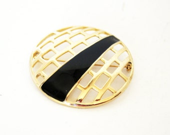 1980er Jahre M Jent Brosche abstrakt Brosche - Gold Schwarz Emaille Pin - filigrane Brosche-Art Deco Stil der 80er Jahre Mode - Emaille Brosche - Jugendstil