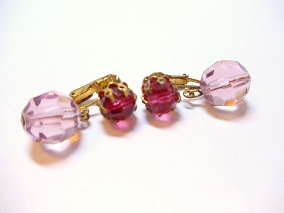 Vintage Earrings- Pink- Lavendar- Crystal-  Dangl… - image 5