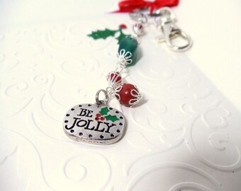 Card Key Ring Set- Christmas Gift Set- Teacher Gift- Coworker Gift- Embossed Card- Gemstone Key Ring- Holly Gift Set- Christmas Cards