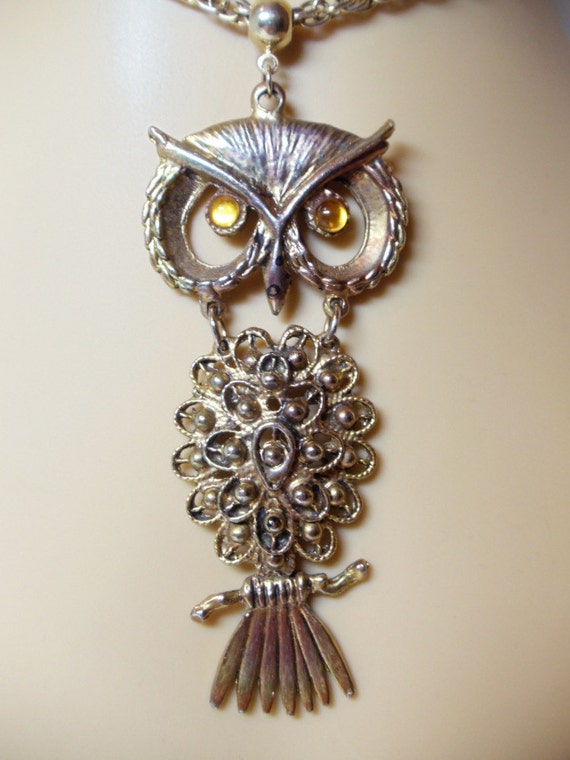 Owl Pendant- Owl Necklace- Hippie Jewelry- 1970s … - image 4