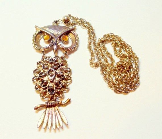Owl Pendant- Owl Necklace- Hippie Jewelry- 1970s … - image 1