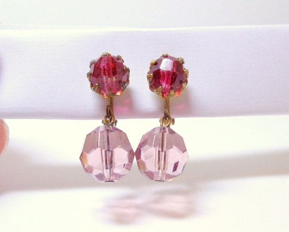 Vintage Earrings- Pink- Lavendar- Crystal-  Dangl… - image 2