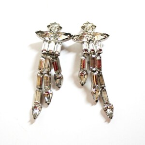 Weiss Rhinestone Clip Earrings 1950s Long Dangles Vintage Weiss Chandelier Earrings Drop Earrings Costume Jewelry Clear Rhinestones image 1