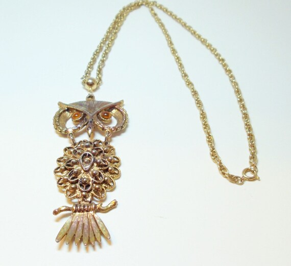 Owl Pendant- Owl Necklace- Hippie Jewelry- 1970s … - image 3