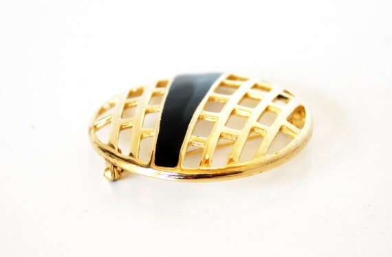 M Jent Brooch- 1980s Abstract Brooch- Gold Black … - image 2