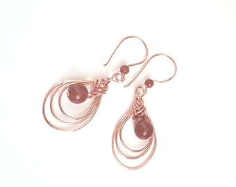 Sparkling Sandstone Wrapped in a Copper Braid Dangle Earring Handmade Gemstone