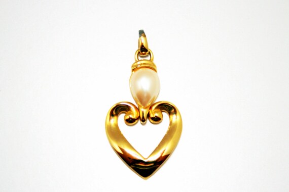 Pearl Pendant- Heart Pendant- 1980s Fashion- Prem… - image 2