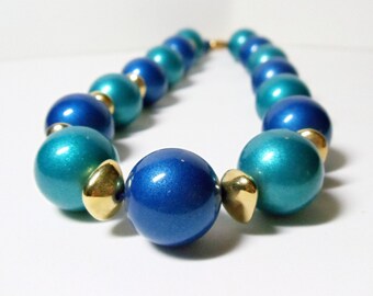 Vintage Kunststoff Halskette-Teal Perlen Halskette-1980er Halskette-blau Thermoset Halskette - Pearlized Halskette - Modeschmuck