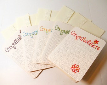 Herzlichen Glückwunsch-Karten-Relief-Leinen gefüttert-5 Karten - Boxed Set-handgemacht