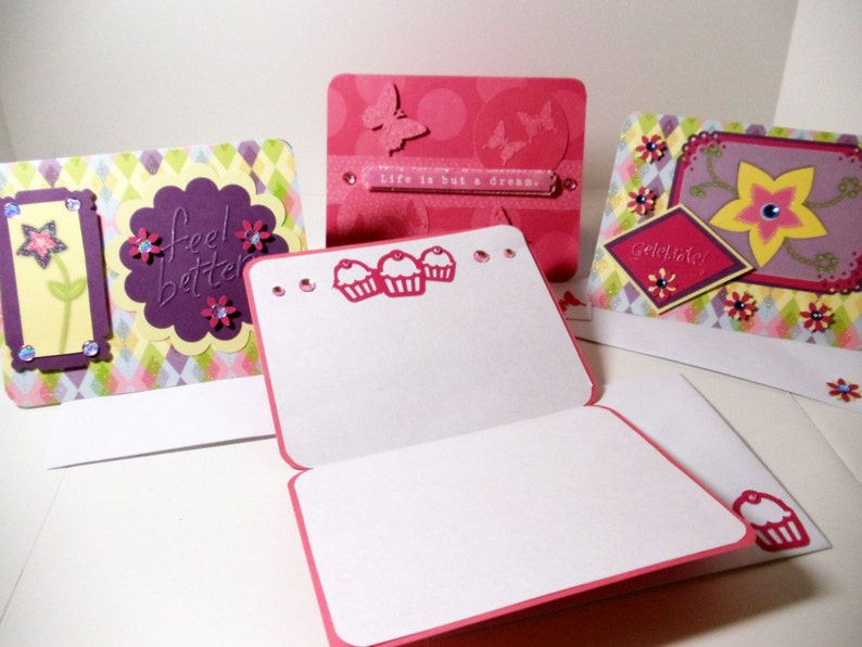 Blank Cards All Occasion Boxed Set 4 Cards Embossed Embellished Lined Handmade image 2
