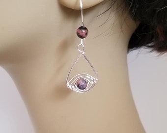 Handmade Rhodonite Herringbone Dangle Earrings