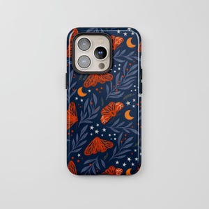 Midnight Butterfly iPhone Case, Celestial MagSafe Phone Cover for iPhone 16 15 14 Pro Max, Moon Star Floral Design Samsung S24 FE S25 Ultra