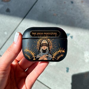 Tarot AirPods Case, The High Priestess Art AirPods Pro 3 Eco Leather, Occult Aesthetic AirPods Cover for AirPods 2 3 4 Pro/Pro 2