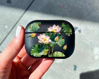 Lotus Flower AirPods Case, Watercolor Lotus AirPods Pro 3 Cover, Botanical Floral AirPods Case for AirPods 2 3 4 Pro Pro 2