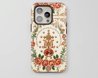 Sacred Heart Phone Case, Catholic Floral MagSafe Cover for iPhone 17 16 15 Pro Max, Vintage Religious Design