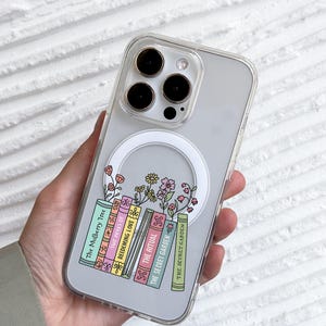 Customizable Favorite Books iPhone 16 Pro Max Case, Bookish Cover for iPhone 15 with MagSafe, Book Lover Gift iPhone Case Samsung S24 FE S25