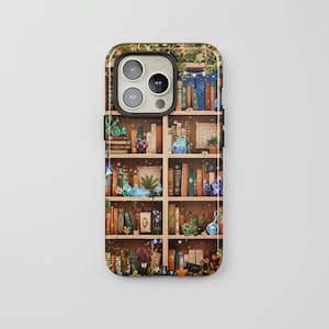 Magic Bookshelf-telefoonhoes, Witchy MagSafe Book Lover-hoes voor iPhone 17 16 15 Pro Max, Crystal Potion-ontwerp Samsung S24 S25 Ultra