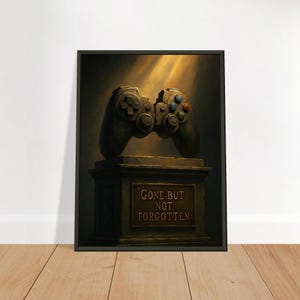 Poster commemorativo del gaming - Andato ma non dimenticato | Arte murale con controller vintage | Stampa tributo al gamer per la sala giochi e gli appassionati di videogiochi retrò
