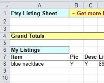 EXCEL Etsy-productlijstblad |  Helpt je om je verkopen, voorraad, nettowinst, kopers en meer bij te houden!