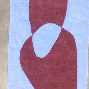 Luxury Hand-Tufted Wool Rug - Modern Abstract Geometric Carpet - Burgundy & Blue 3D Pattern Area Rug - Large Designer Rug for Living Room