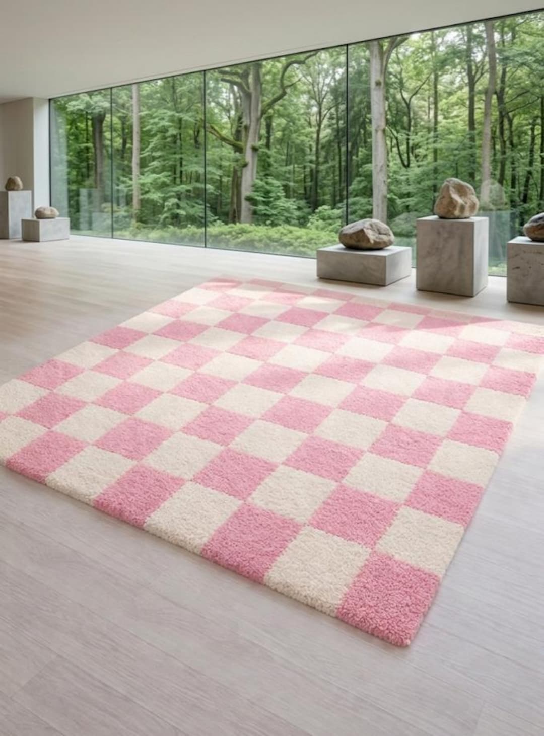 Luxury Pink & Cream Checkered Rug | Hand Tufted Soft Area Rug | Modern ...