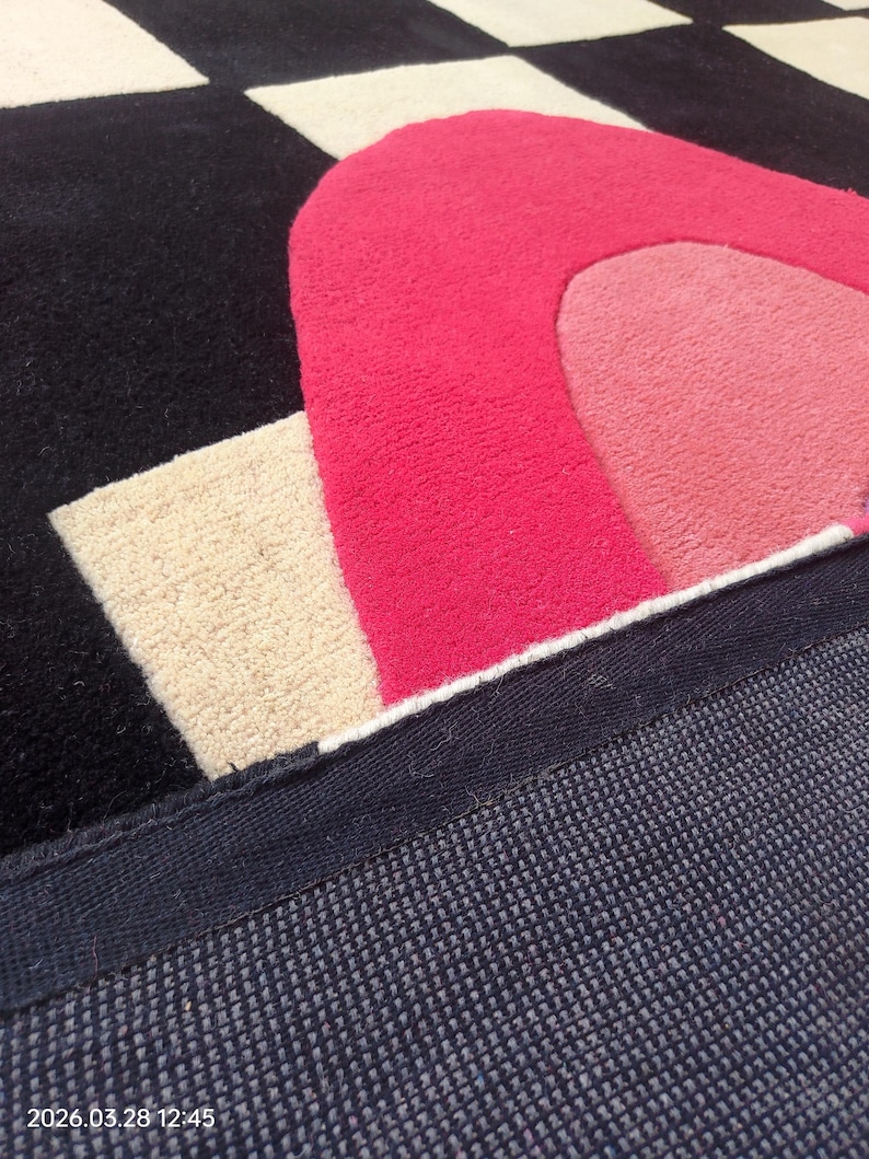 Reinforced Backing Rug Hand Tufted Pink Wave Rug Contemporary Chekrbord Floor Decor Rug - Etsy