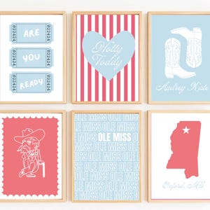 Conjunto de 6 impresiones artísticas personalizadas | Impresiones digitales personalizadas para dormitorios universitarios | Pósteres universitarios preppy