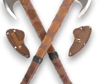 Handcrafted Viking Axe Set: Norse Collectors Gift with Leather Sheath