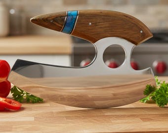 Hand Forged Ulu Knife: Walnut Handle, Stainless Steel Blade - Camp, Kitchen & Outdoor