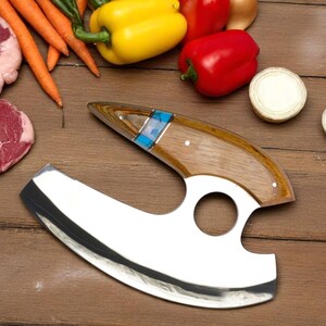 Hand Forged Ulu Knife: Walnut Handle, Stainless Steel Blade - Camp, Kitchen & Outdoor Bild 3