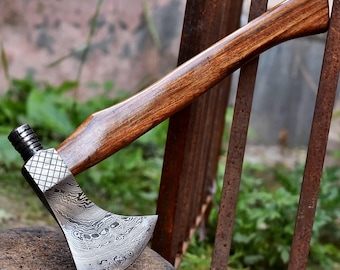 Hand-Forged Damascus Steel Viking Axe, Ash Handle, Historical Replica Companion