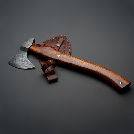 Damascus Steel Camping Hatchet: Hand-Forged Wood Splitting Axe