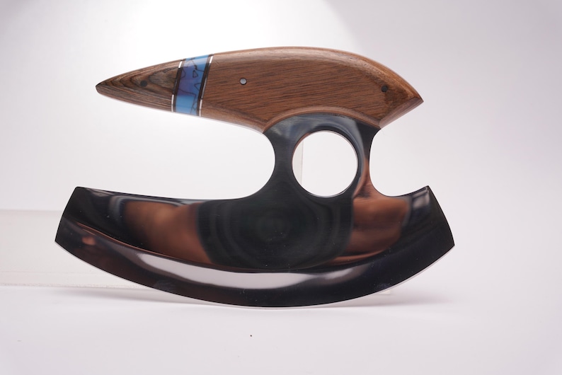 Hand Forged Ulu Knife: Walnut Handle, Stainless Steel Blade - Camp, Kitchen & Outdoor Bild 4