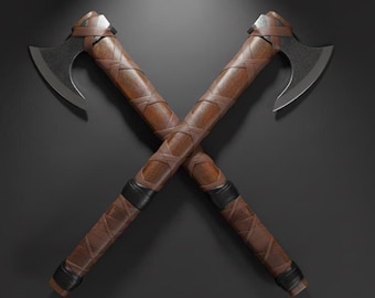 Handmade Real Leather Carbon Steel Viking Axe - Handcrafted Wood Splitting Hatchet