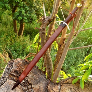 Handmade Damascus Steel Medieval Longsword: Leather Sheath, Cosplay Knight Sword image 7