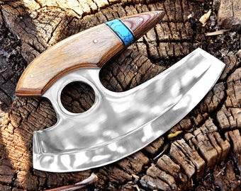 Alaskan Ulu Knife: Wooden Handle Pizza & Salad Chopper