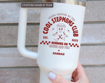 Cool Stepmoms Club Personalized 40oz Tumbler with Custom Name & Year, 40 Ounce Stepmom Gifts, Step Mother Travel Mug, Tumbler Cup with Straw