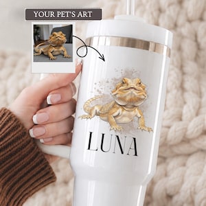 Personalized Bearded Dragon Lizard Pet Portrait from Photo 40oz tumbler Reptile Lover Mug Watercolor Bearded Dragon Mom Cup Reptile Pet Mug
