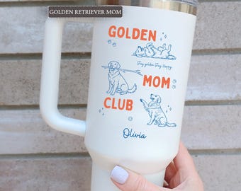 Personalized Golden Retriever Mom 40oz Tumbler with Name, 40 Ounce Retriever Mom Travel Mug, Golden Retriever Owner Tumbler Cups with straw