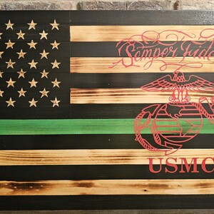 Handmade wooden American Flags Marines edition Semper Fi