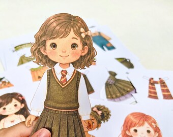Halloween Paper Doll Set, Printable Dress Up Dolls, Kids Halloween Activity, Dramatic Play Kit