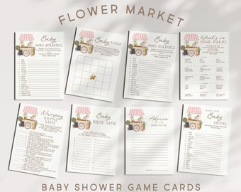 Farmers Market Baby Shower Game Cards Set of 8, Flower Market Baby Shower Party Games Editable Template Instant Access Download